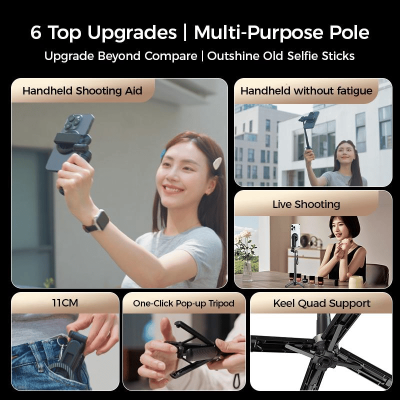 4-in-1 Monitoiminen 360° Kääntyvä Magneettinen Selfiekeppi