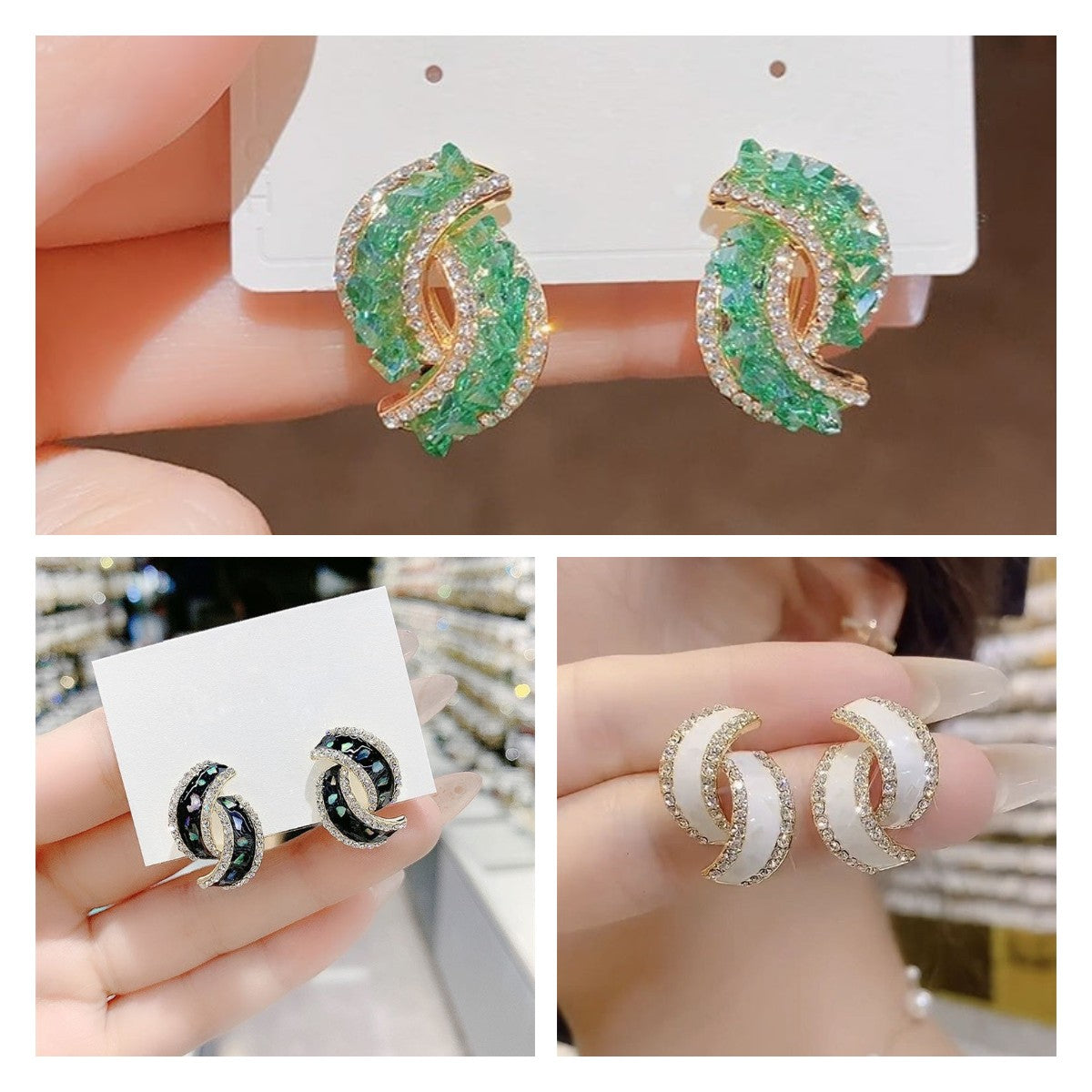 đ„Osta yksi saat yhden ilmaiseksiđ„Muoti ristin vihreĂ€ fake kristalli korvakorut