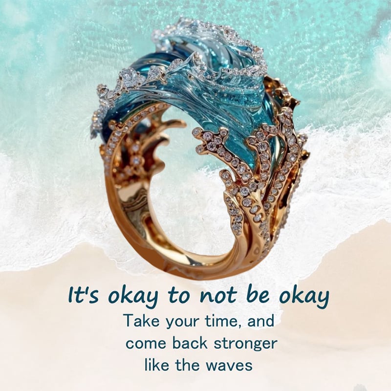 đ Elegantti sininen kaulakoru-sormus-korvakorut -setti