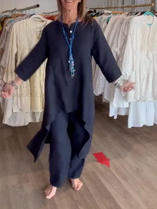 Yksivärinen pellava rento asu naisille