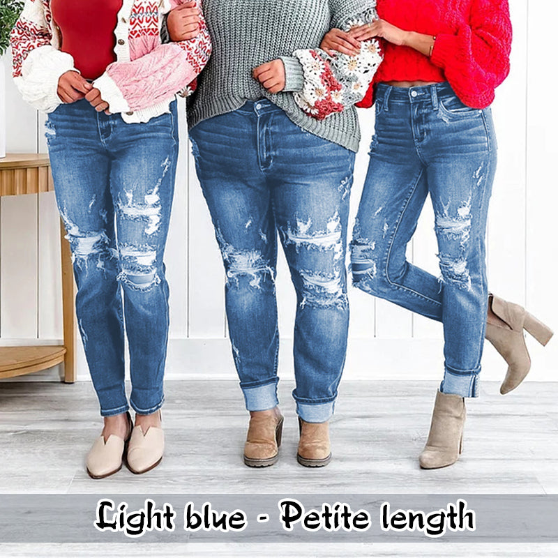 đ„Kuuma myynti 49% poisđ„Naisten Tummy Control Distressed Cuffed Boyfriend farkut