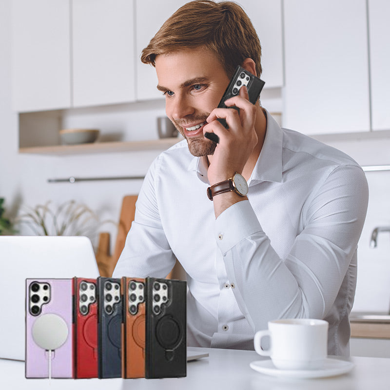 Magneettisesti ladattava nahkainen matkapuhelimen kotelo Samsungille