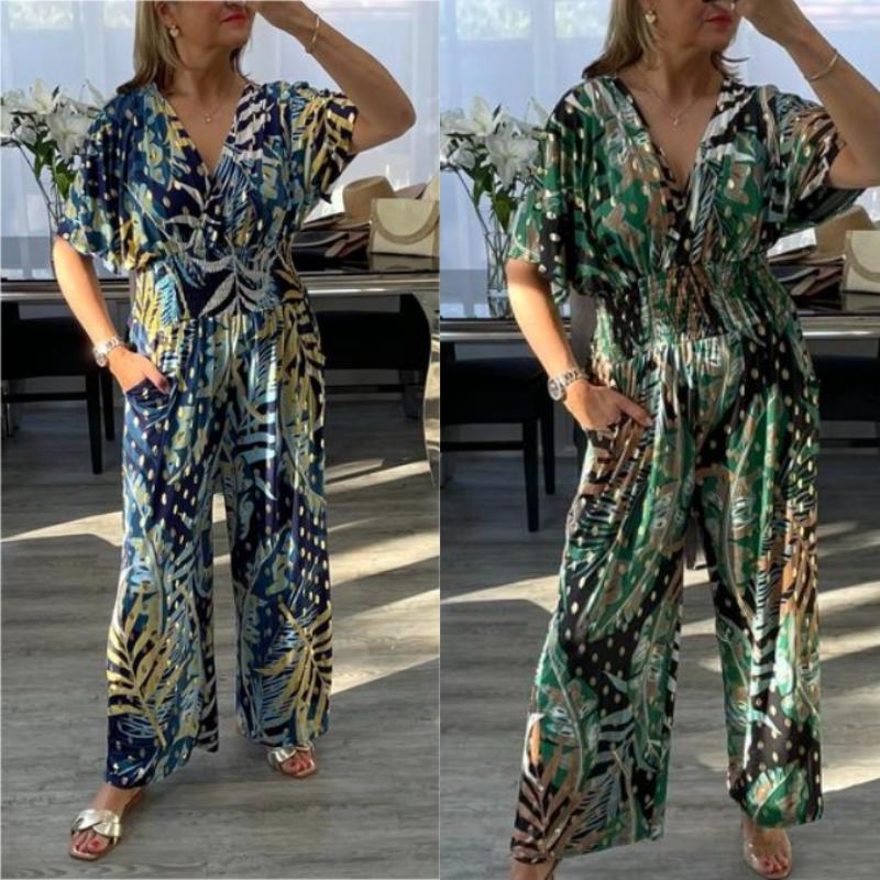 Naisten kesän muoti lehti tulostaa Plus koko Bodysuit Elastinen vyötärö