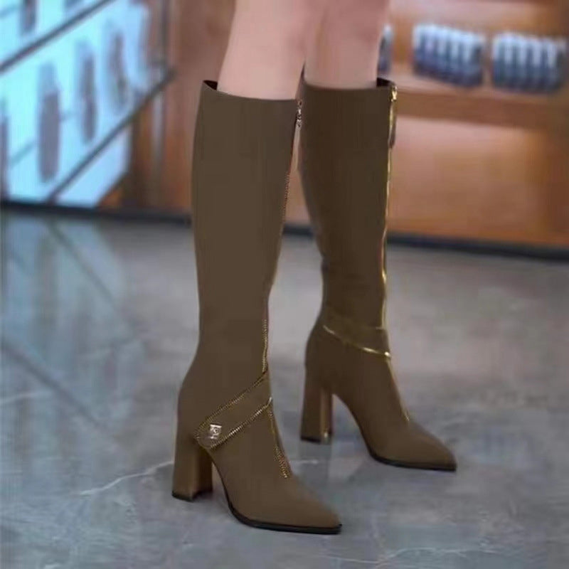đ„đ€Musta perjantai Myynti:50% POISđ„TerĂ€vĂ€kĂ€rkinen kĂ€rki Chunky Heel Knee High Boots