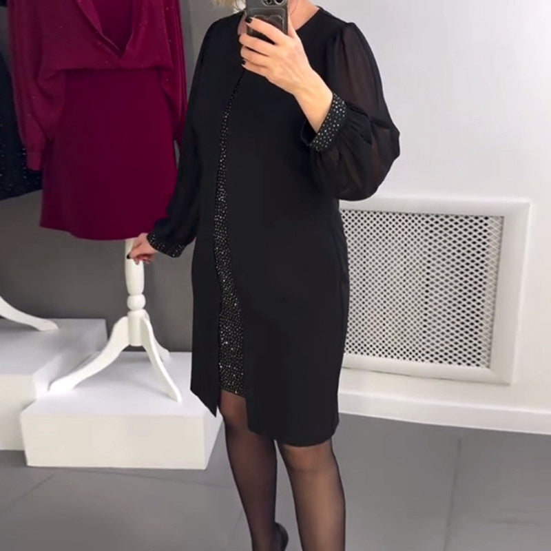 Jopa 40 % alennusta!!❣️Rhinestone Decor Musta Midi Mekko