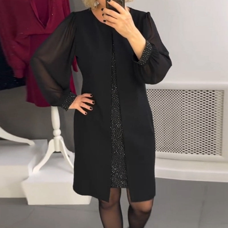 Jopa 40 % alennusta!!❣️Rhinestone Decor Musta Midi Mekko
