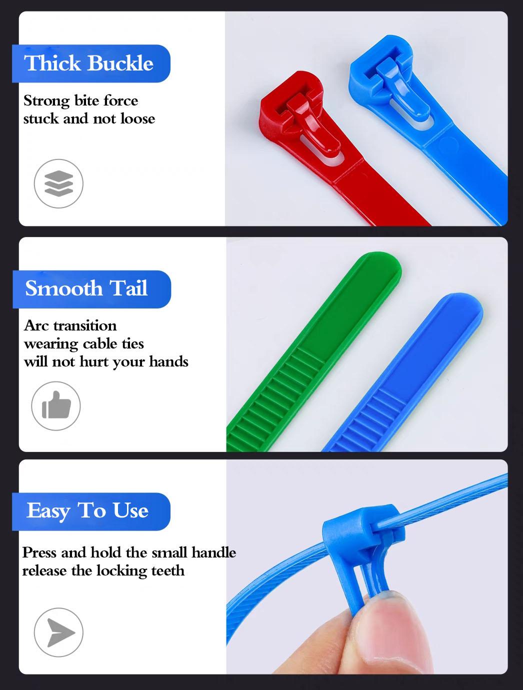 ⭐ Lukitusominaisuudella varustetut korkealaatuiset nailonkaapelisiteet ⭐