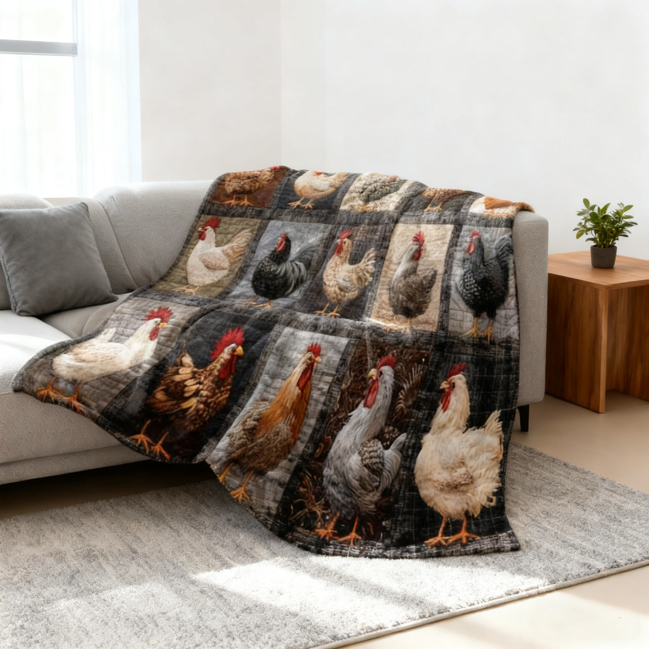 ⏳Begrenzte Zeit 50% Rabatt🍂Vintage Plaid-Decke mit Hahn-Motiv