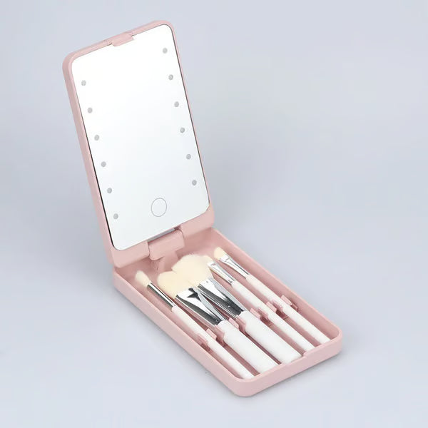 🔥 Big Sale 49% OFF🌈Travel Makeup Brush Set with LED Light Mirror
