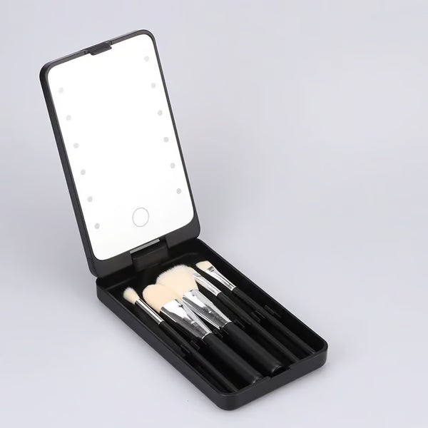 🔥 Big Sale 49% OFF🌈Travel Makeup Brush Set with LED Light Mirror