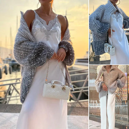 🎅Varhainen joulumyynti - 49% POIS🎄Neulottu neuletakki yksivärisillä paljeteilla varustettuna