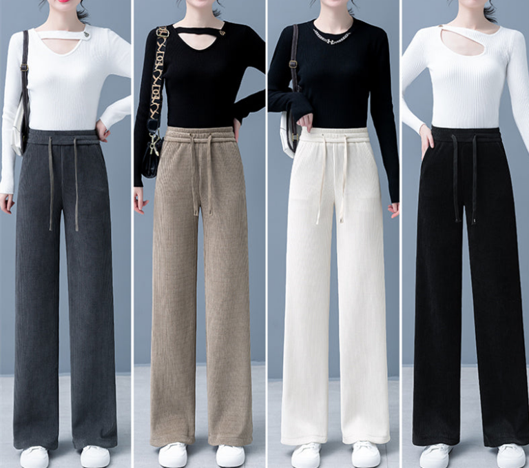 🔥✨Säästä jopa 49% pois!🎁Naisten pehmustettu ja paksuuntunut yksivärinen leveäjalkainen kiristysnauha suorat housut