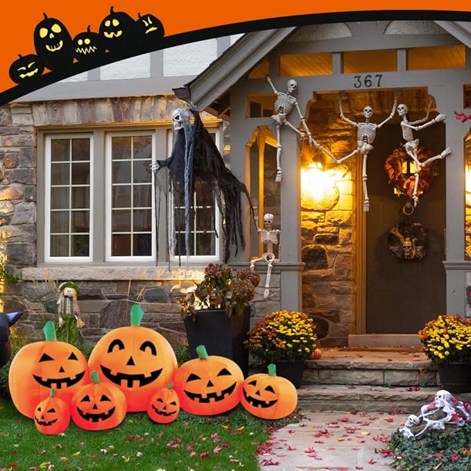 Halloween Koristeet Ulkona Ilmapumppu Koristeet Kurpitsa 7 Sisäänrakennettua LED-valoa Setti Pihaan, Puutarhaan, Juhliin