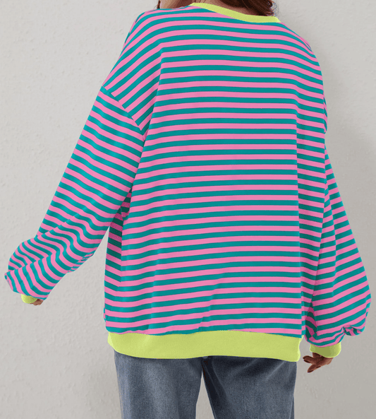 🎉 Exclusive Deal, vain täällä ja nyt! 💕Randig T-shirt med rund hals och lång ärm med färgblock