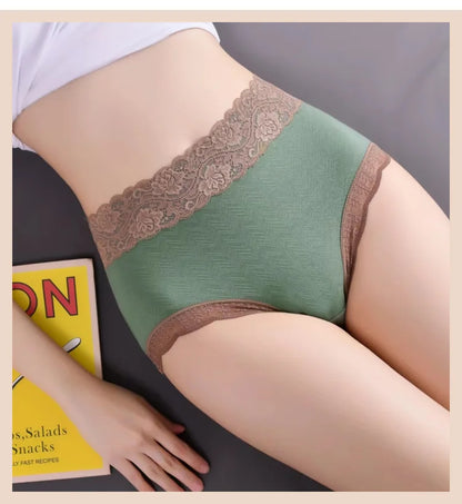 [Paras Lahja Hänelle] Naisten Puuvilla Korkeavyötäröiset Pitsialushousut