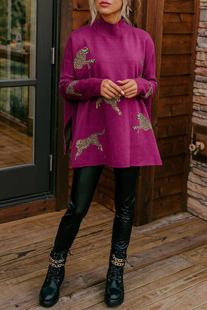 Rennon retro tyylinen tiikeri- ja leopardikuosisella pitkähihainen paita