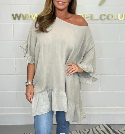 Naisten Löysä Pliseerattu Off Shoulder Pusero