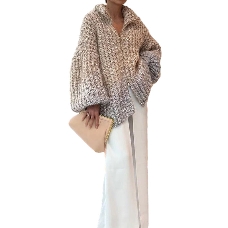 🎅Varhainen joulumyynti - 49% POIS🎄Neulottu neuletakki yksivärisillä paljeteilla varustettuna