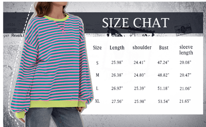 🎉 Exclusive Deal, vain täällä ja nyt! 💕Randig T-shirt med rund hals och lång ärm med färgblock