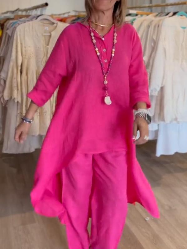 Yksivärinen pellava rento asu naisille