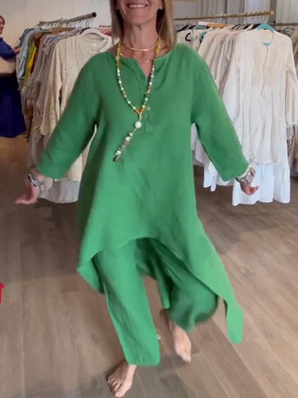 Yksivärinen pellava rento asu naisille