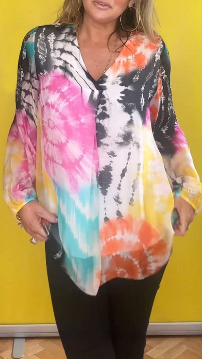 V-Kaula-Aukkoista Tie-Dye Yläosaa