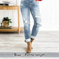 🔥Kuuma myynti 49% pois🔥Naisten Tummy Control Distressed Cuffed Boyfriend farkut