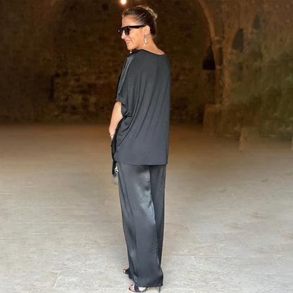 V-pääntie plus size tyylikäs kiiltävä kaksiosainen setti