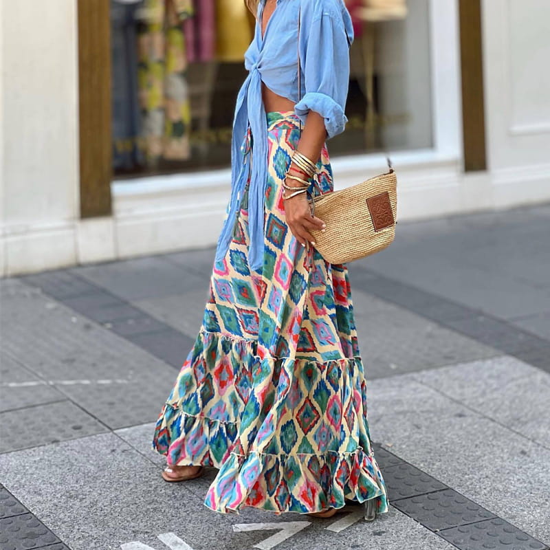 💃Kuuma myynti 49% POIS🔥Kesäloma Tulostettu Puolipitkä Hame