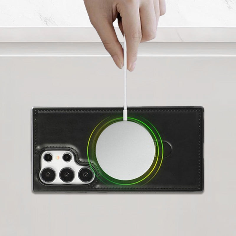 Magneettisesti ladattava nahkainen matkapuhelimen kotelo Samsungille