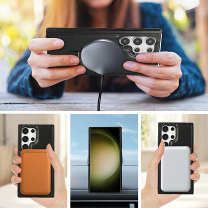 Magneettisesti ladattava nahkainen matkapuhelimen kotelo Samsungille