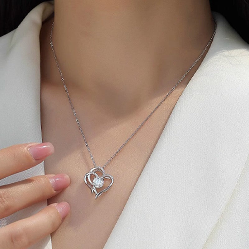 💎Elegantti ainutlaatuinen kaksinkertainen sydän riipus Zirkonia kaulakoru💖