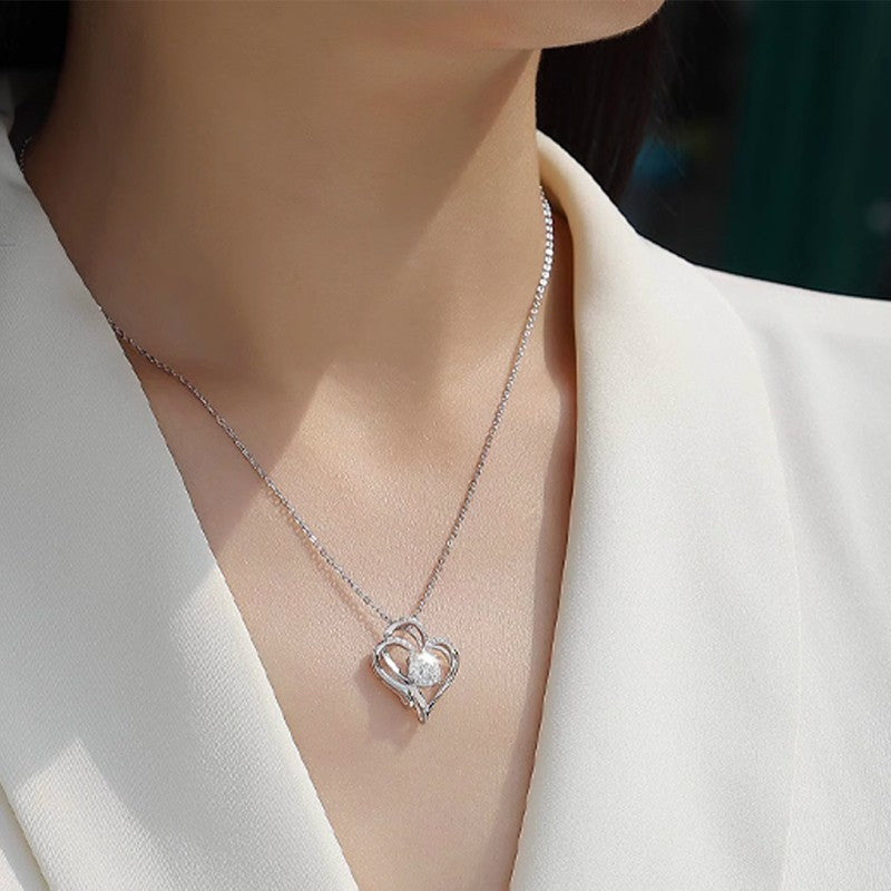 💎Elegantti ainutlaatuinen kaksinkertainen sydän riipus Zirkonia kaulakoru💖