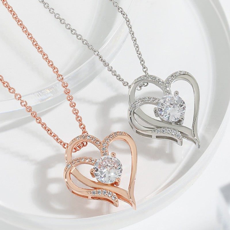 💎Elegantti ainutlaatuinen kaksinkertainen sydän riipus Zirkonia kaulakoru💖