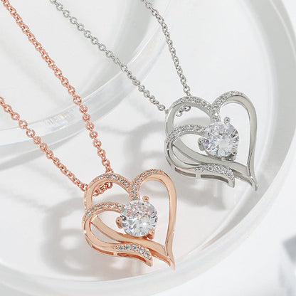 💎Elegantti ainutlaatuinen kaksinkertainen sydän riipus Zirkonia kaulakoru💖