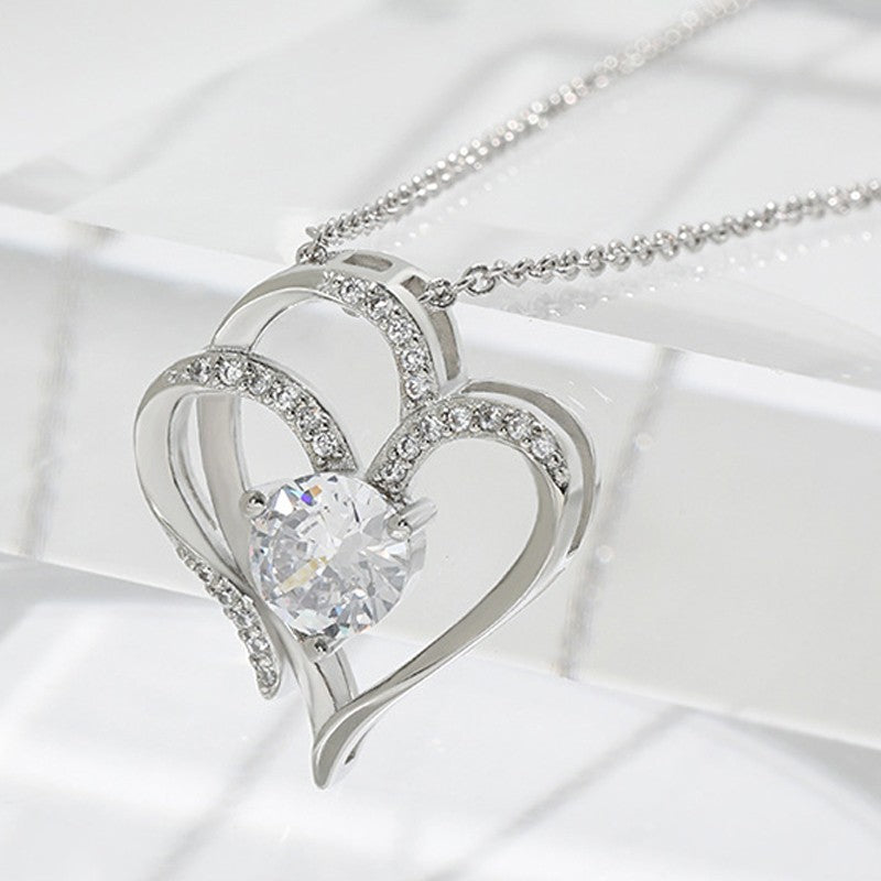 💎Elegantti ainutlaatuinen kaksinkertainen sydän riipus Zirkonia kaulakoru💖