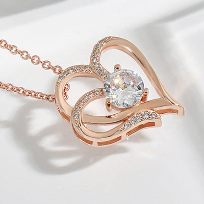 💎Elegantti ainutlaatuinen kaksinkertainen sydän riipus Zirkonia kaulakoru💖