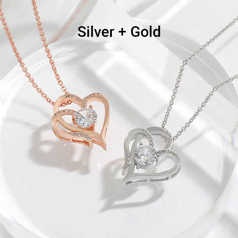 💎Elegantti ainutlaatuinen kaksinkertainen sydän riipus Zirkonia kaulakoru💖