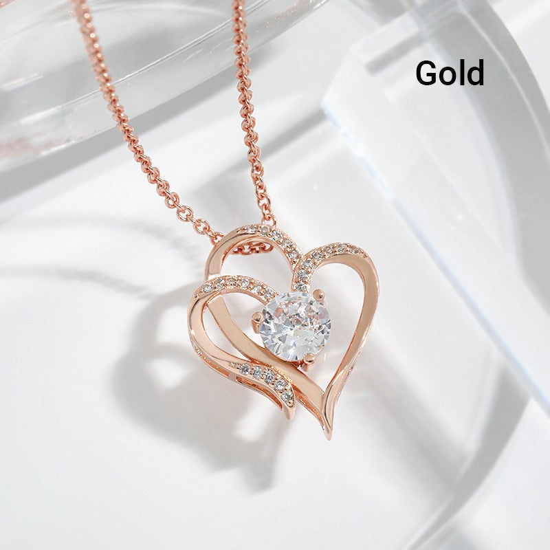 💎Elegantti ainutlaatuinen kaksinkertainen sydän riipus Zirkonia kaulakoru💖