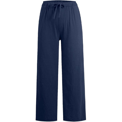 Naisten kesän puuvilla-pellava leveälahkeiset housut