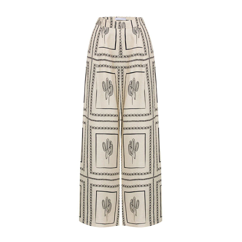 Naisten geometrinen printti 2-osainen setti - paita ja leveälahkeiset housut