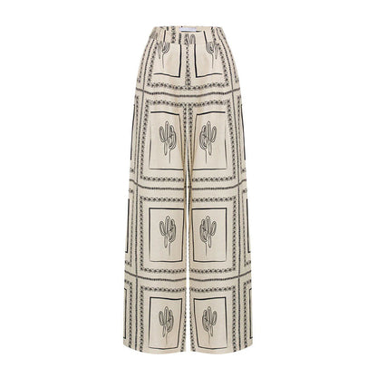 Naisten geometrinen printti 2-osainen setti - paita ja leveälahkeiset housut