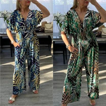 Naisten kesän muoti lehti tulostaa Plus koko Bodysuit Elastinen vyötärö