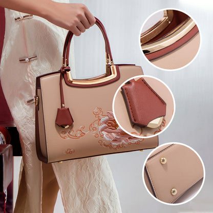 🎁Säästä jopa [40%] pois!👜Naisten tyylikäs käsilaukku, jossa on pioni-kirjonta