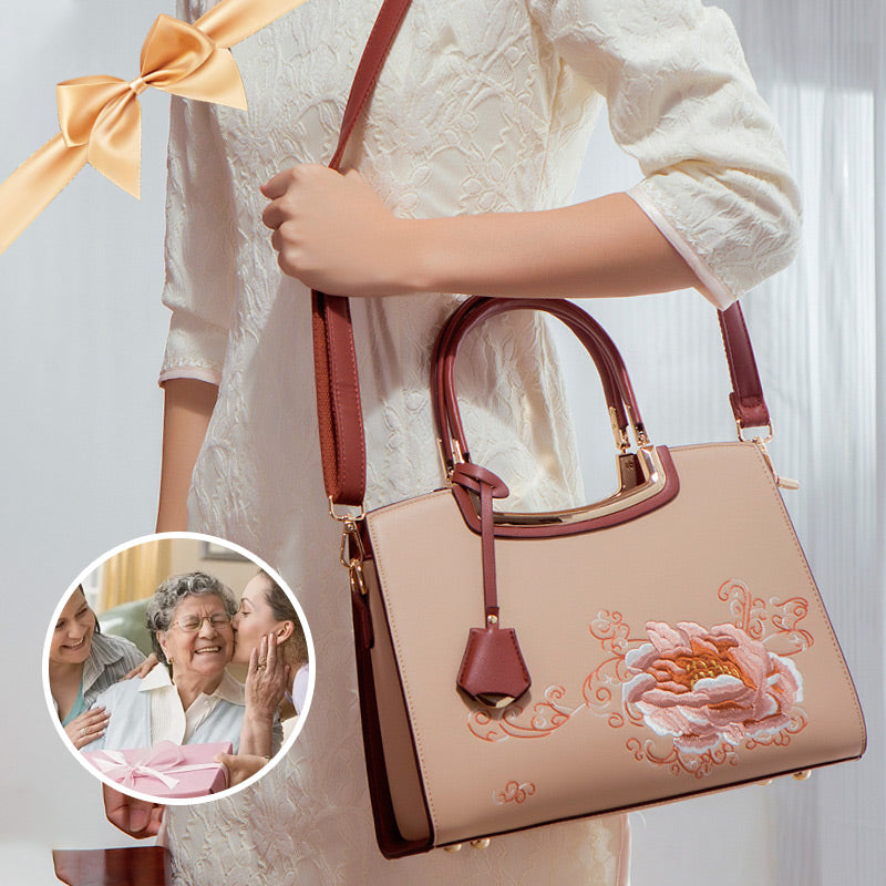 🎁Säästä jopa [40%] pois!👜Naisten tyylikäs käsilaukku, jossa on pioni-kirjonta