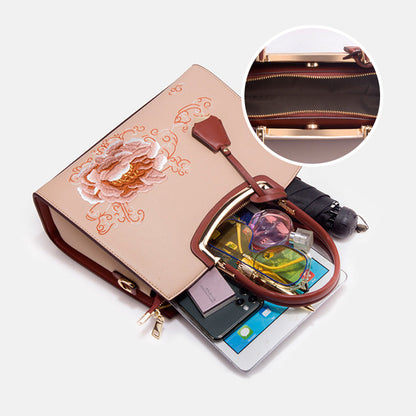 🎁Säästä jopa [40%] pois!👜Naisten tyylikäs käsilaukku, jossa on pioni-kirjonta