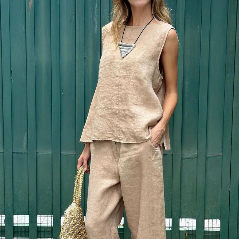 💕Naisten 2 Osan Asut, Väljä Hihaton Paita & Pitkät Housut