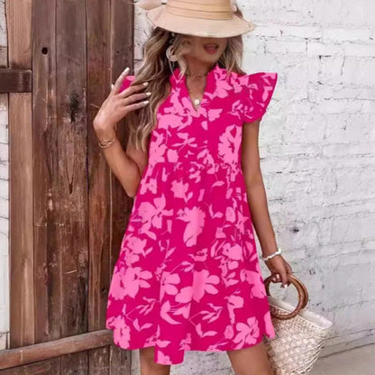 Röyhelöhihainen V-kaulainen Kukkakuvioitu