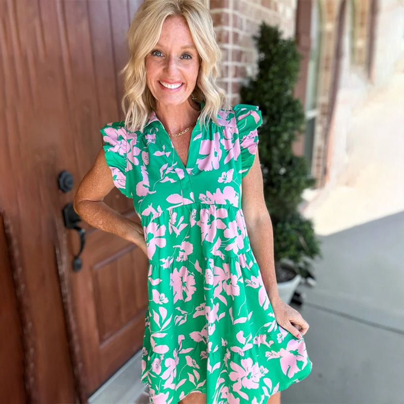 Röyhelöhihainen V-kaulainen Kukkakuvioitu