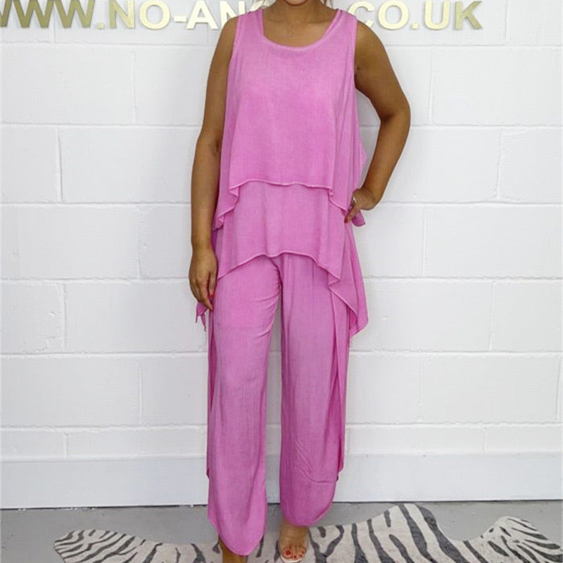 Rento hihaton löysä yläosa ja housut puku plus kokoisille naisille